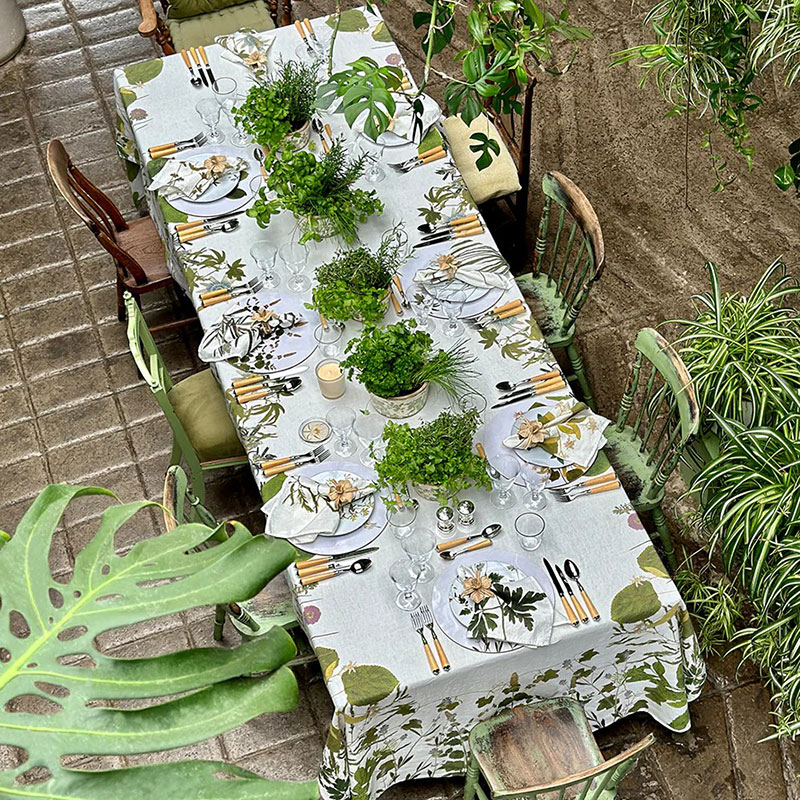 Herb Garden Linen Tablecloth, 165 x 250cm, Green-3