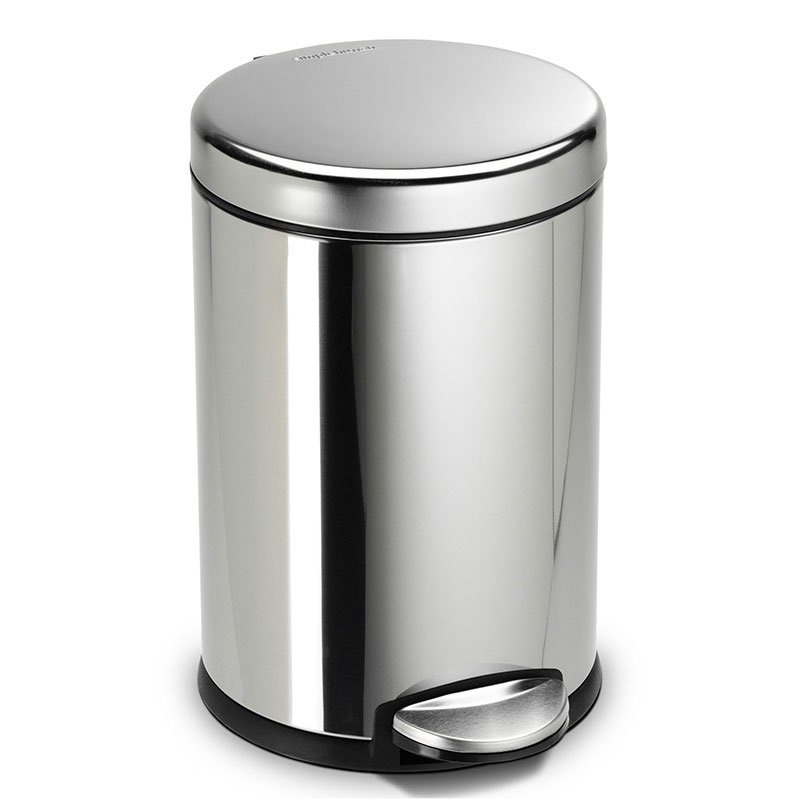 Round Pedal Bin, 4.5L, Polished Stainless Steel-0