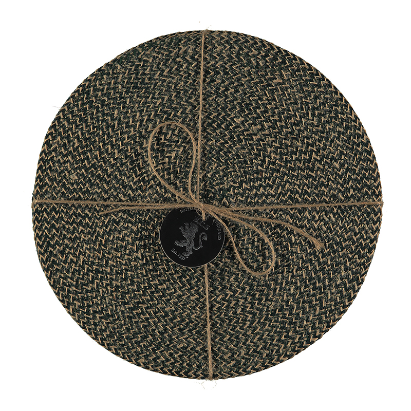 Jute Set of 4 Placemats, D27cm, Olive-1