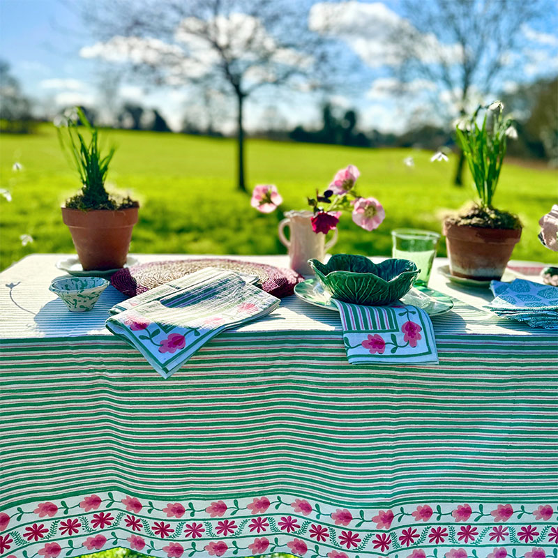 Suzani Stripe Tablecloth, 150 x 250cm, Green-1