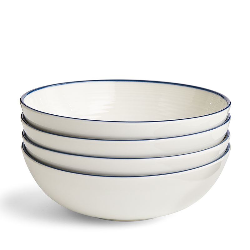 Gordon Ramsay Maze Denim Line Set of 4 Cereal Bowls, D18cm, White-2