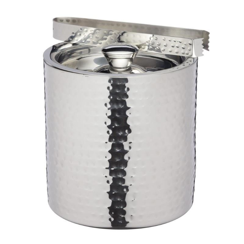 Ice bucket with lid and tongs, 1.5 litre, hammered metal-1