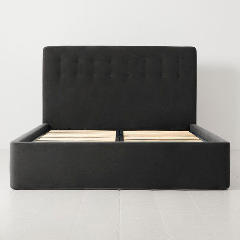 Bed 01 Velvet Double Frame, Charcoal-1