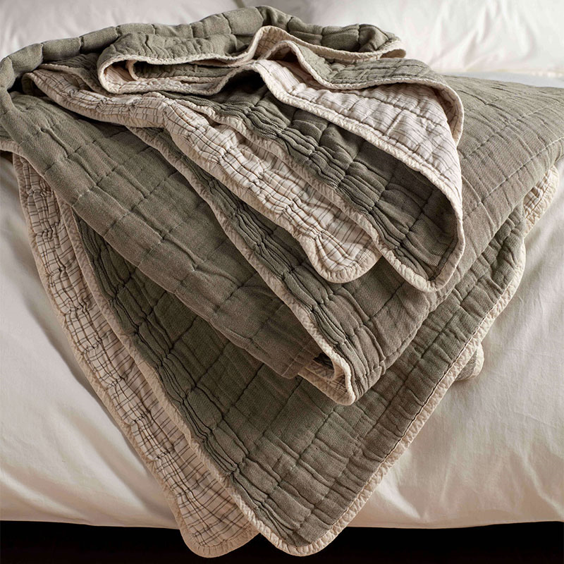 Vivienne Cotton Quilted Throw, 200 x 200cm, Olive Green-0