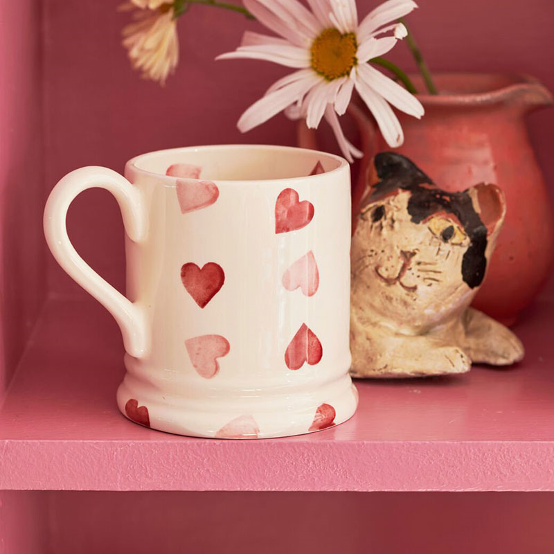 Pink Hearts Mug, 300ml, Cream-0