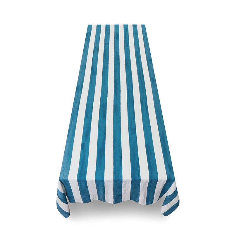 Stripe Linen Tablecloth, 300cm x 165cm, Sky Blue-1