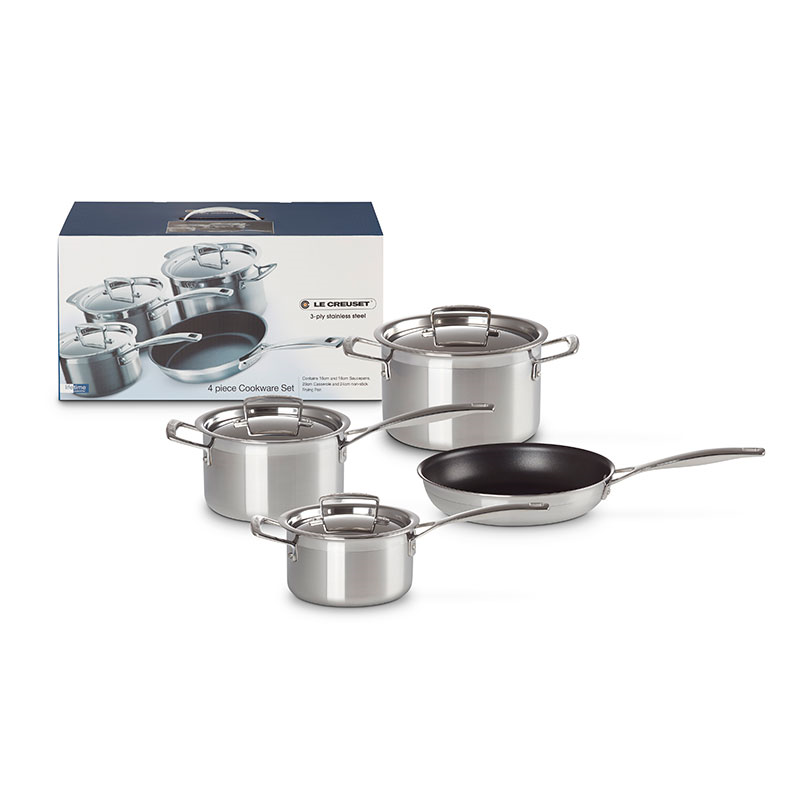 Classic 3-ply 4-Piece Cookware Set, Stainless Steel-1