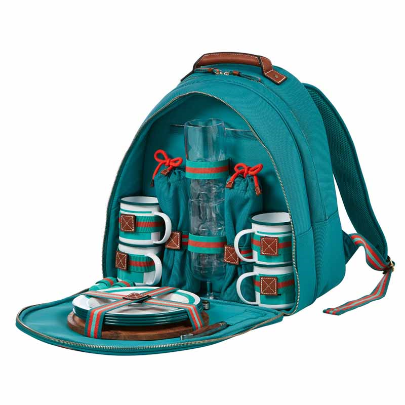 Fortnum's 4 Person Canvas Picnic Backpack, Eau de Nil-2