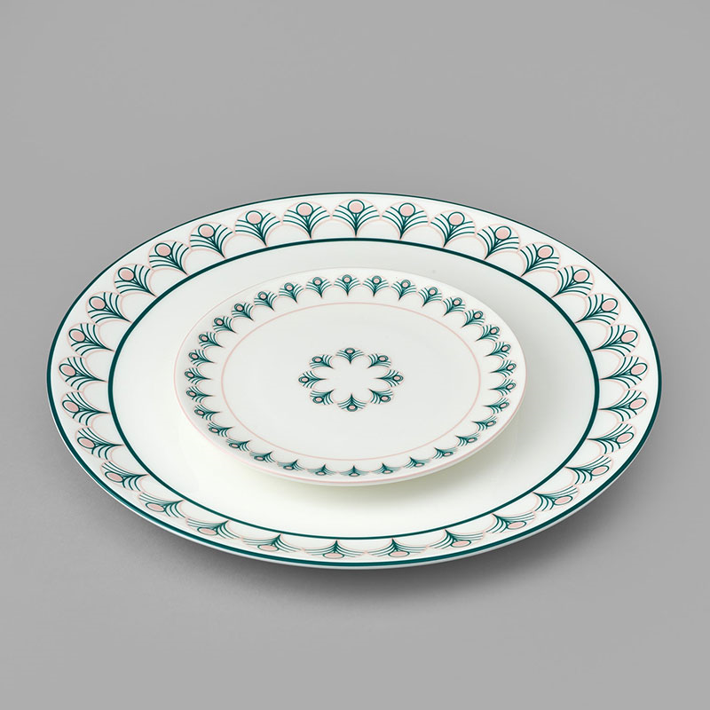 Peacock Dinner Plate, D28cm, Teal & Blush Pink-2