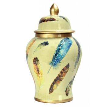 Jar, Feather, Creamy Yellow. Large, 38cm, Set of 2-0