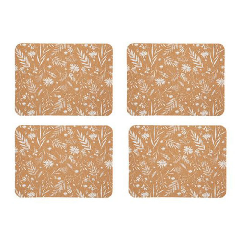 Natural Elements Set of 4 Biodegradable Cork Placemats, 19 x 21.5cm, Cork/White-0