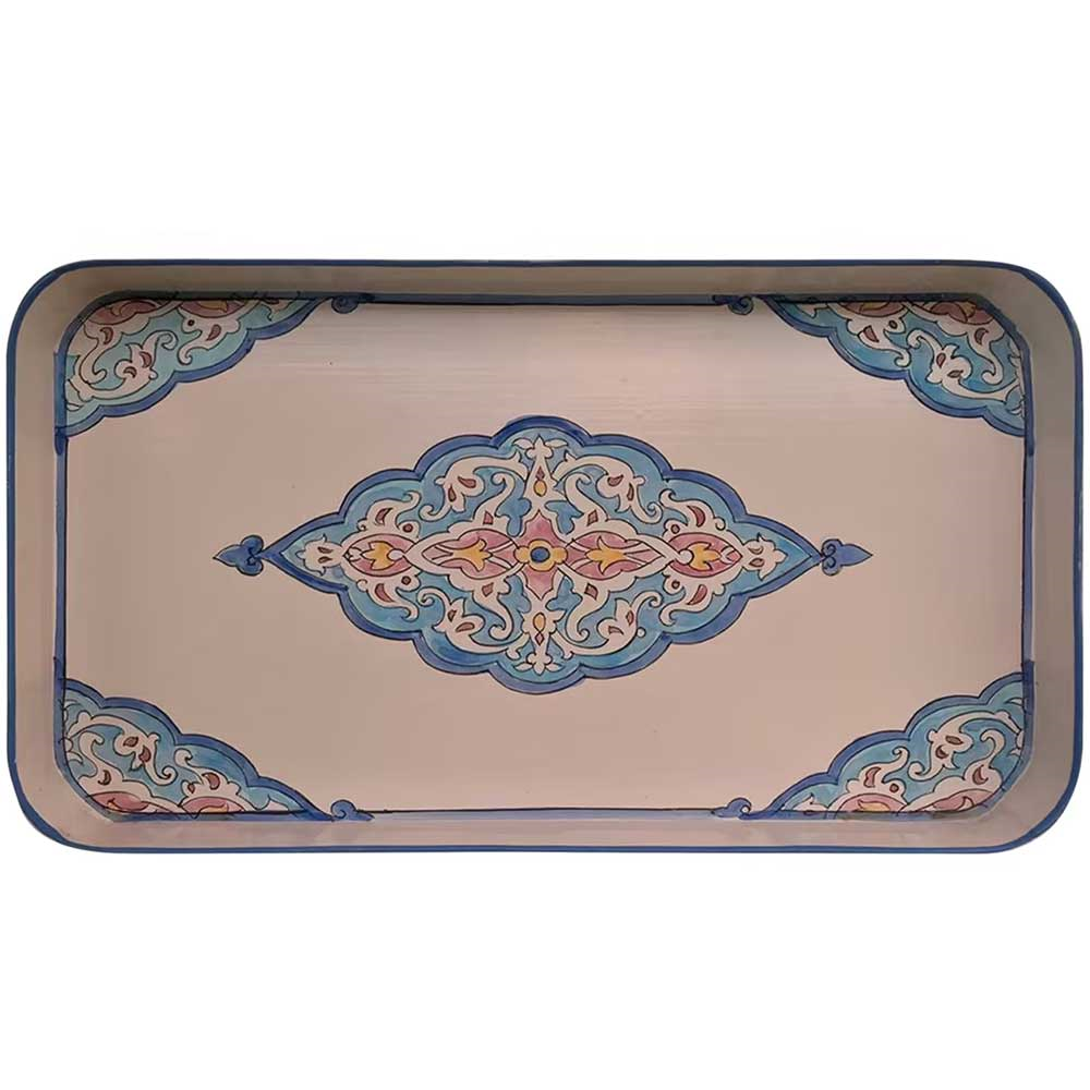 Persia Rectangular Handpainted Iron Tray, 32 x 17cm, Blue-0