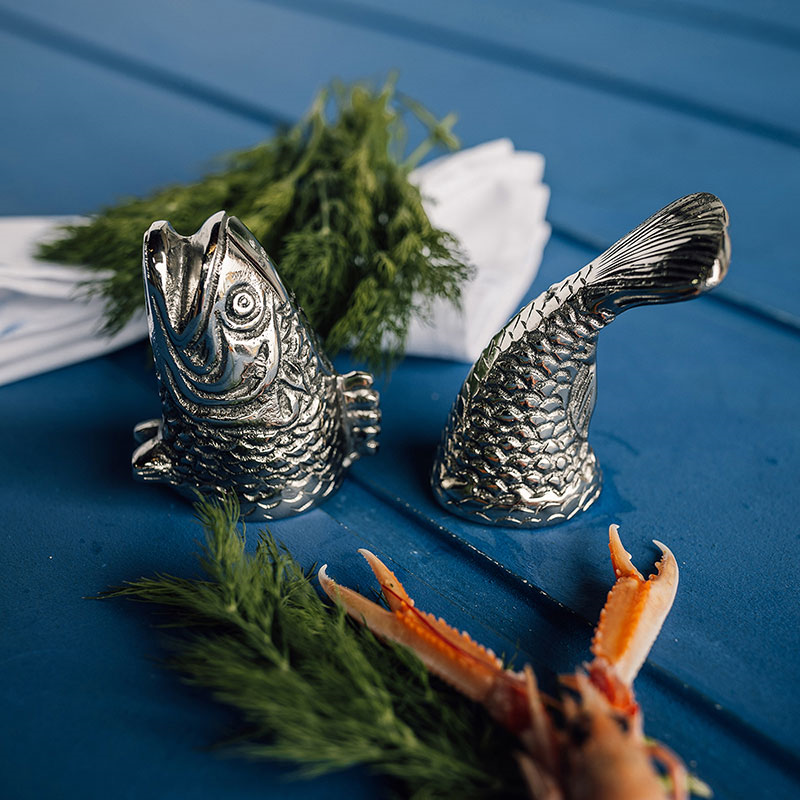 Fish Salt and Pepper Set, D6 x H9cm, Silver-0