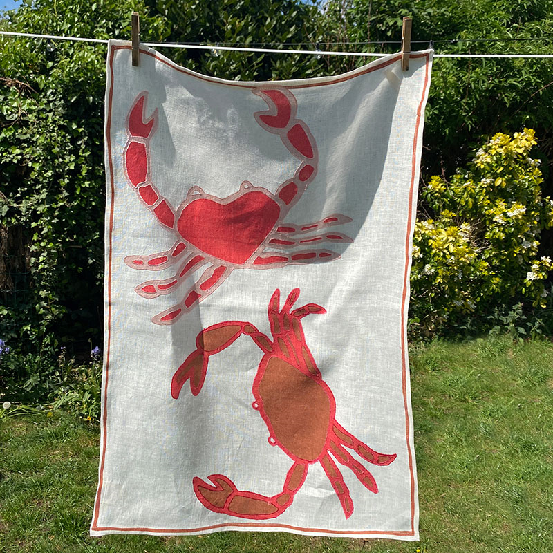 Crab Tea Towel, 50 x 70cm, Red/Pink-2