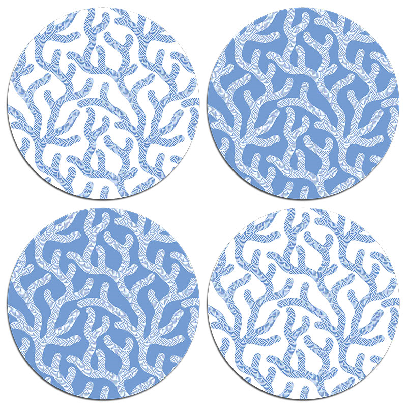 Oceana Boxed Set of 4 Table Mats, D25.5cm, Blue and White-0