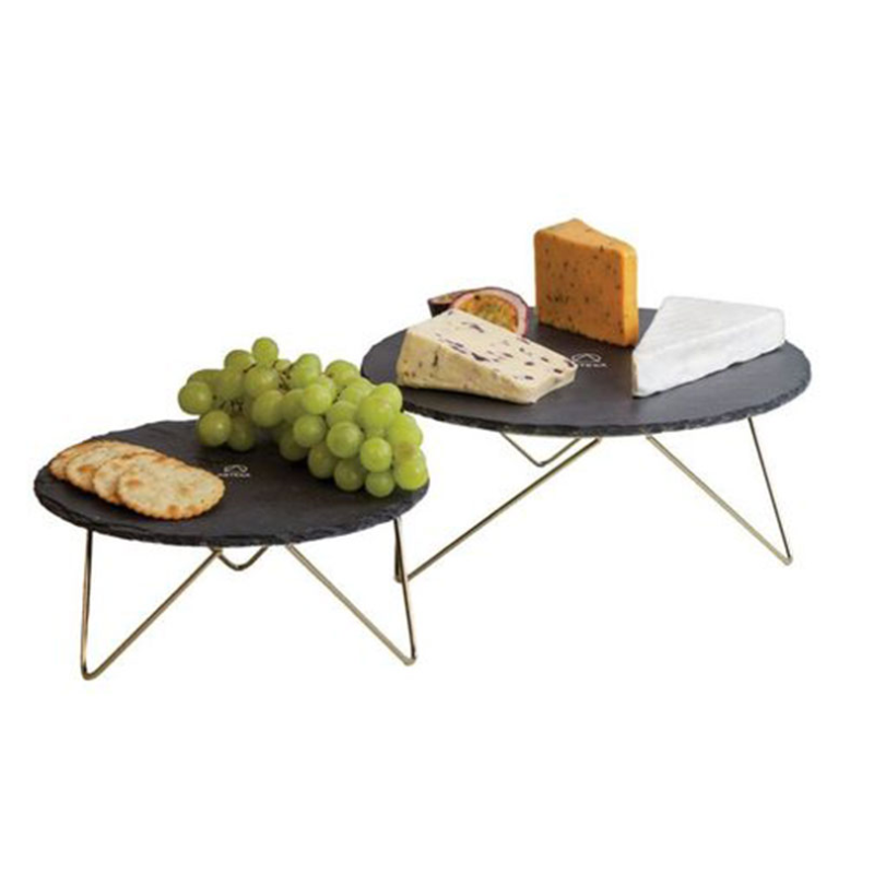 Two Tier  Slate Serving Stand, Grey/Gold-0