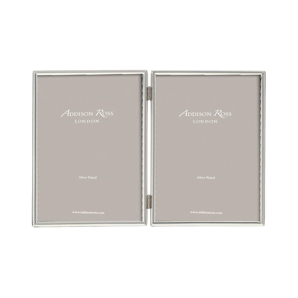 Fine Edged Double photograph frame, 4 x 6", Silver-0