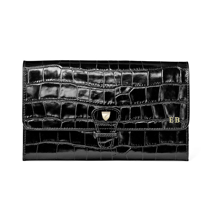 Classic Travel Wallet, L14 x W9.5cm, Black Croc-6