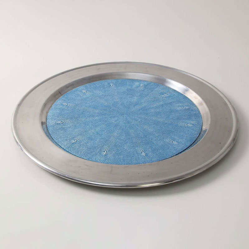 Duchess Serving Tray, D53cm, Blue Shagreen-1