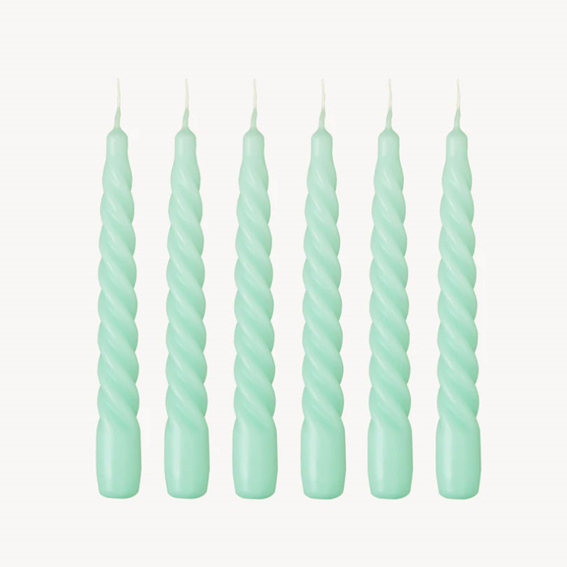 Twist Set of 6 Dinner Candles, H20cm, Mint-0