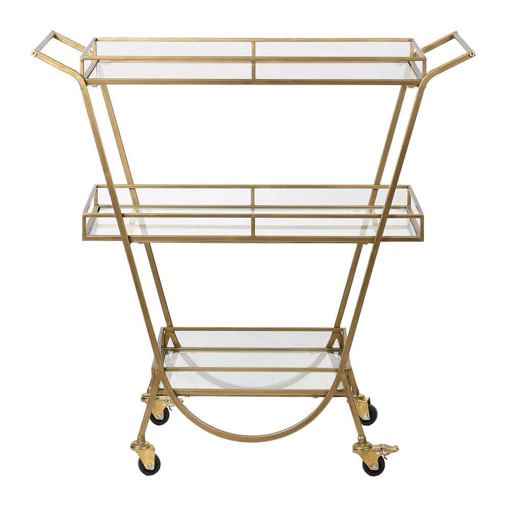 3 Tiered Drinks Trolley, 91 x 90 x 39cm, Gold-1