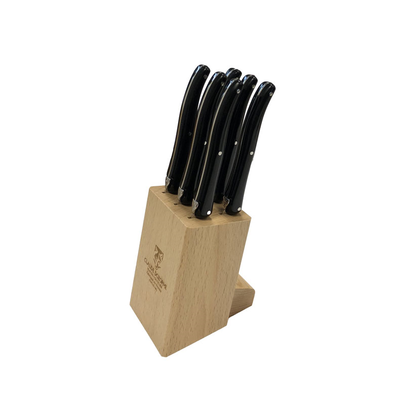 Laguiole Set of 6 Steak Knives in Wooden Block, Black-0