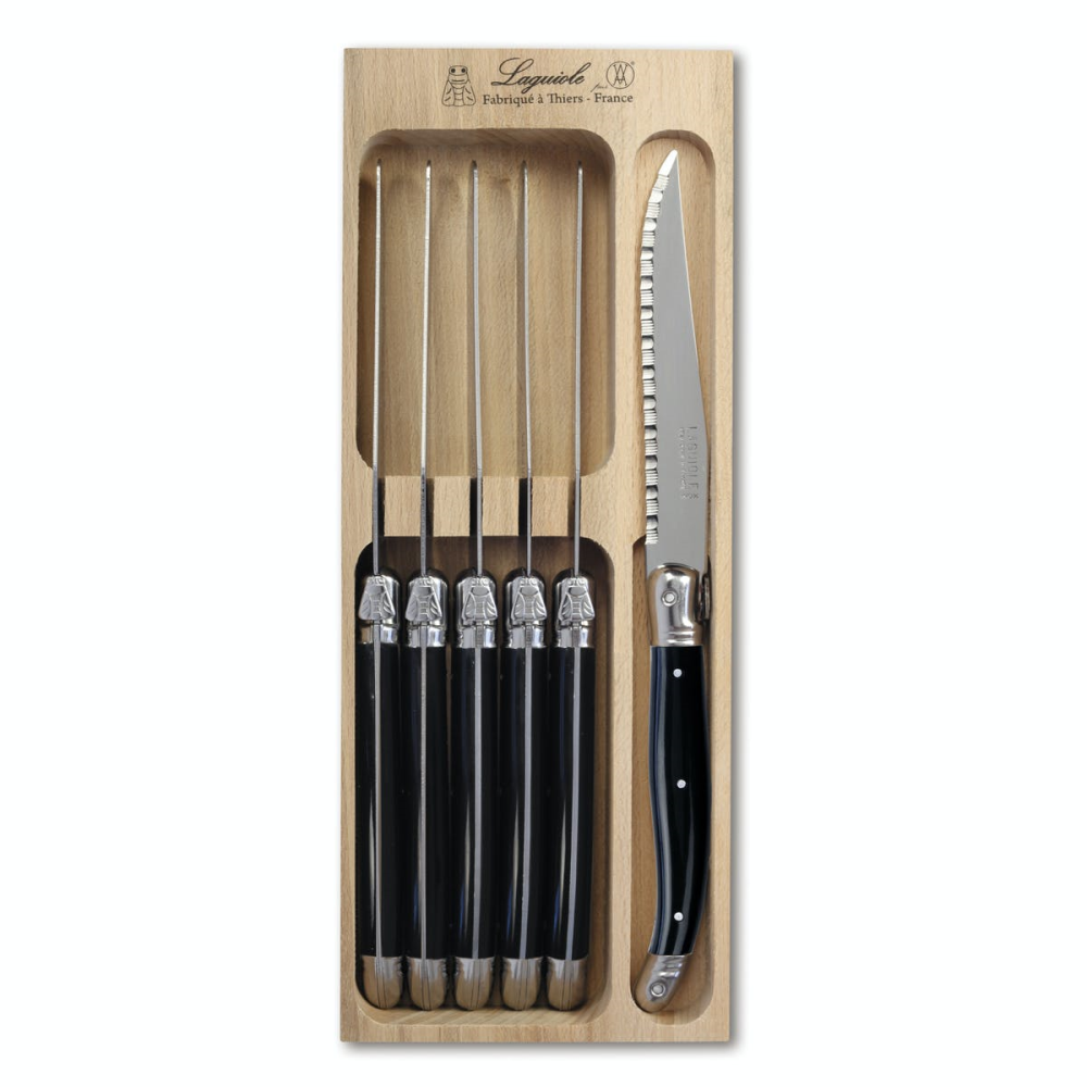 Steak Knife Set, Black Handle, Set of 6-0