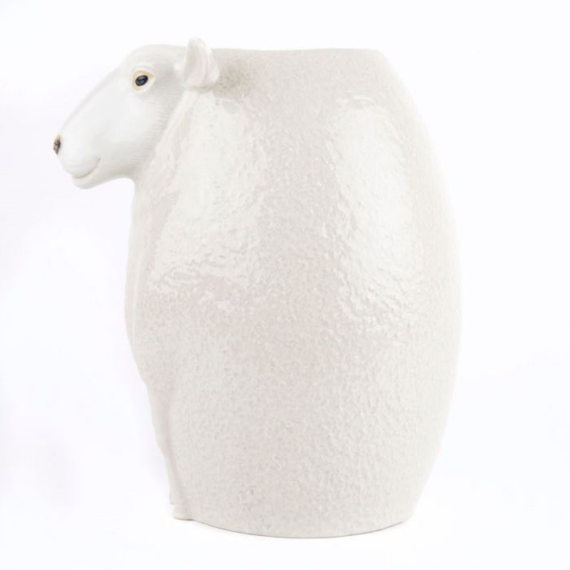 White Faced Suffolk Sheep Flower Vase, H23cm, White-1