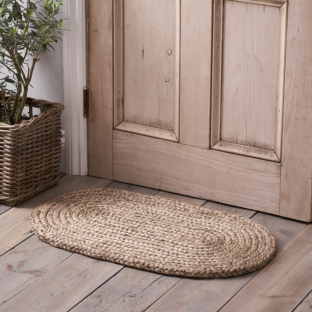 Braided oval doormat, 77 x 46cm, natural jute-0