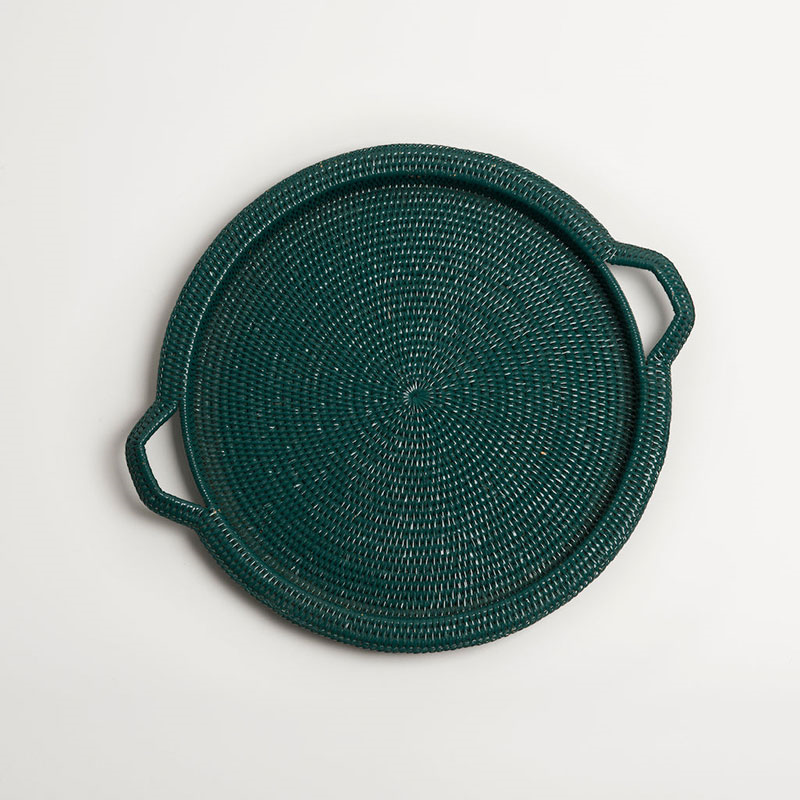 Inle Rattan Tray, D40cm, Dark Green-1