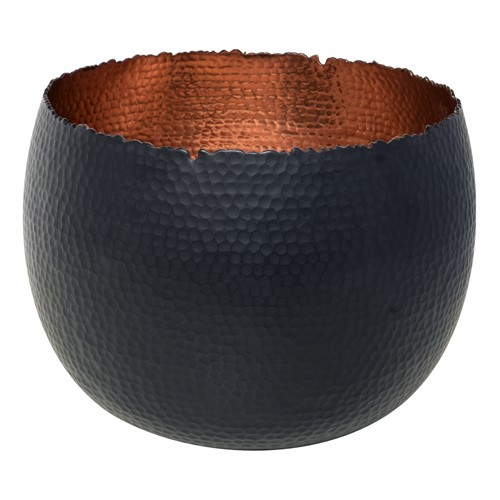 Hammered Bowl planter, H21 x W30 x D30cm, Black/Copper-0