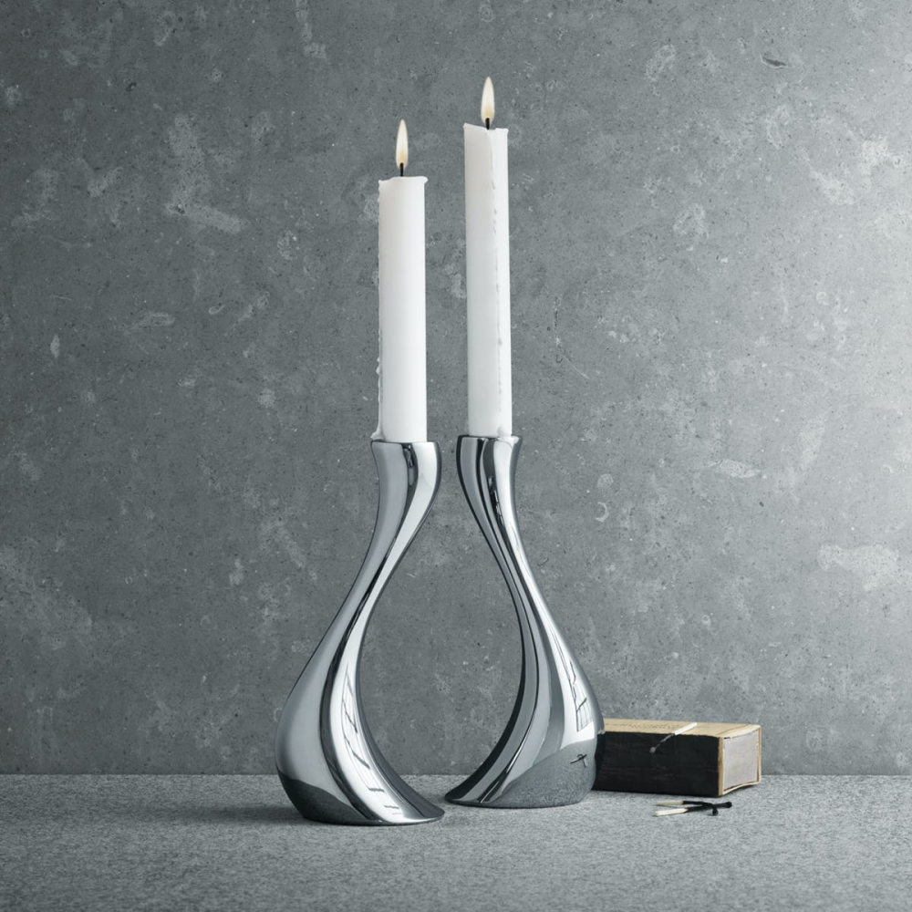 Cobra Pair of candleholders, 20cm, Stainless Steel-1