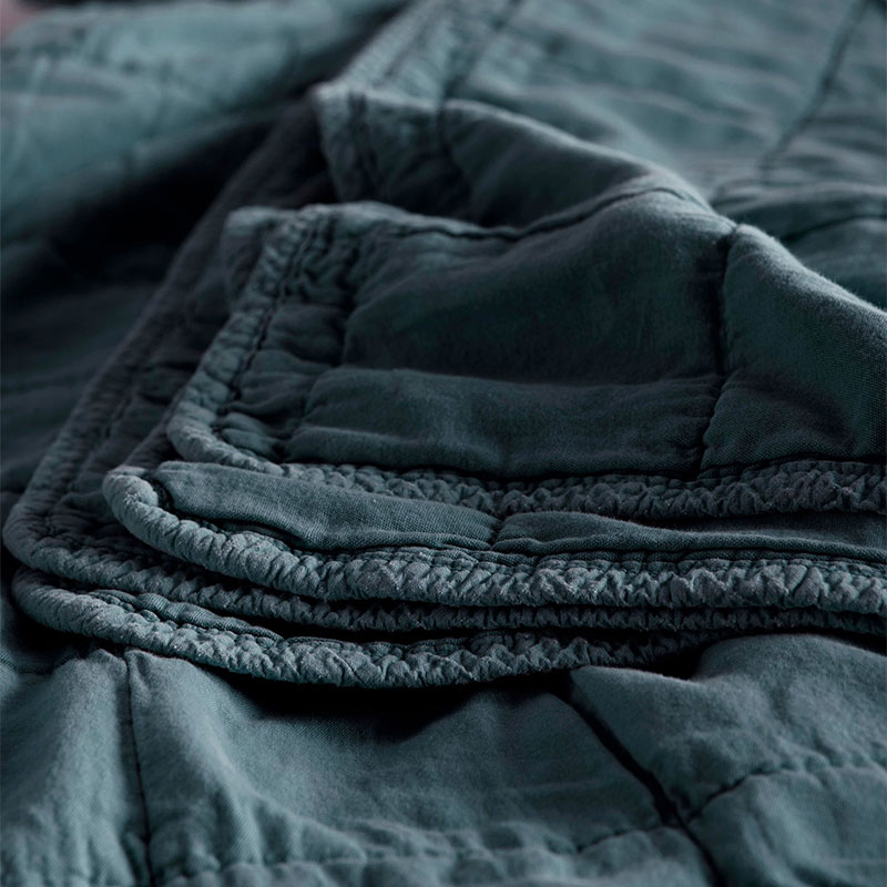 Finn Cotton Quilted Throw, 230 x 260cm, Darkest Spruce-1