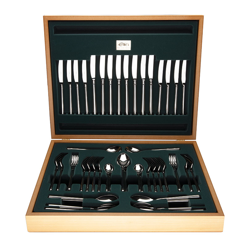 Halo 60 Piece Cutlery Set With Beechwood Canteen, Mirror Finish-0