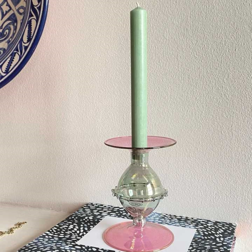 Pharaoh Candlestick, H13cm, Green/Pink-0