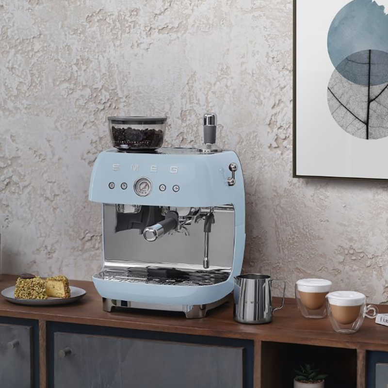 Espresso Coffee Machine with Grinder, Pastel Blue-1