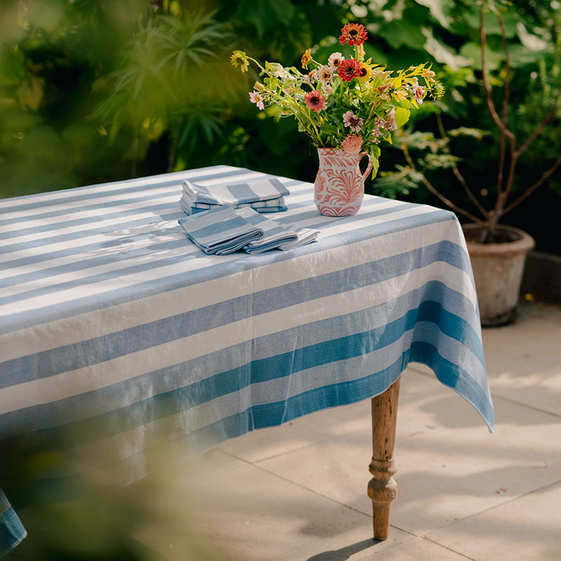 Stripe Tablecloth, W160 x L200cm, Cornflower Blue-3