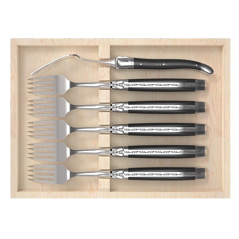 Set of 6 Laguiole Steak Forks, Ebony Handles-0