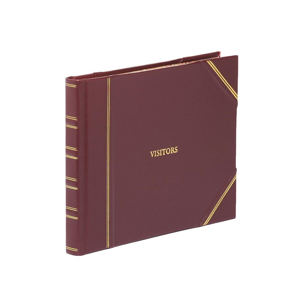 Classic Half Bound Lined Visitors Book, L22 x W28.5cm, Burgundy Hide-0