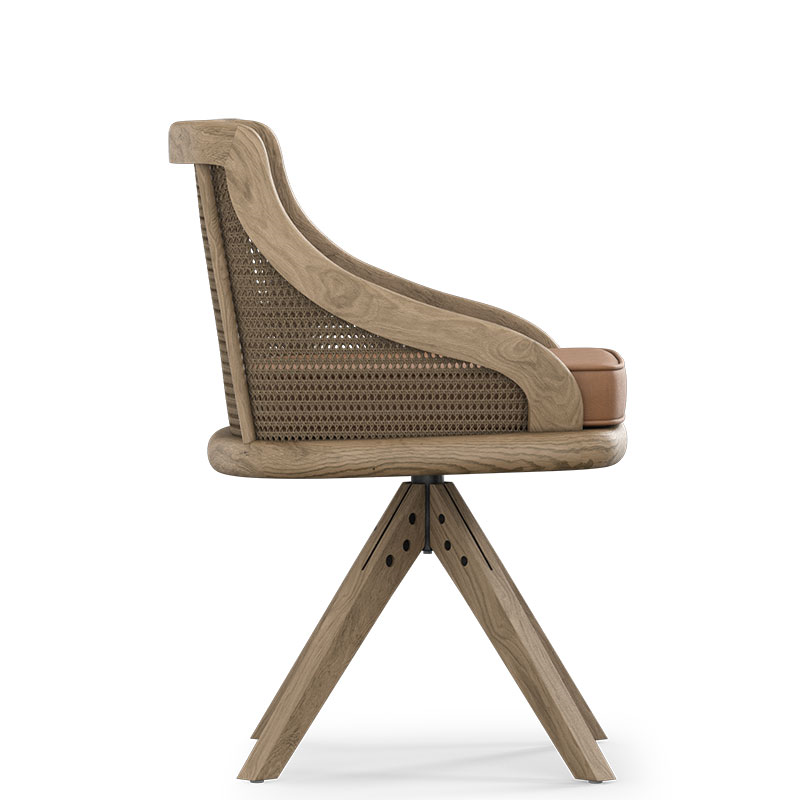 Carlos Cane Swivle Chair, Natural-3