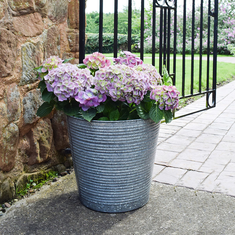 Galvanised Ribbed Planter, D37cm, Silver-0