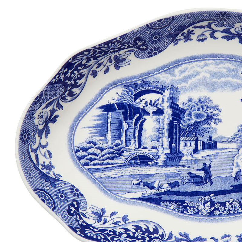 Blue Italian Oval Fluted Dish, L14 x W21.5cm, Blue-6