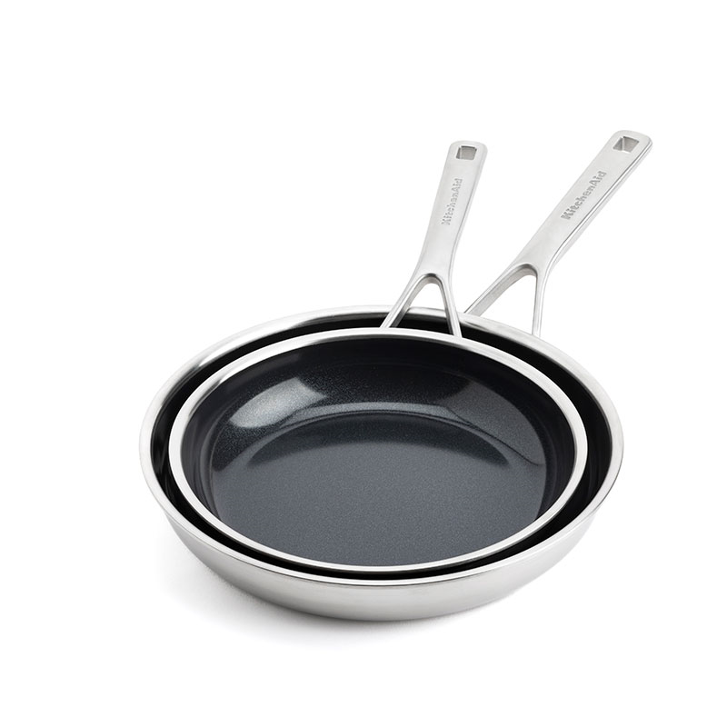 MultiPly - Ceramic Stainless Steel Non-Stick Frying Pan Set, 24cm & 28cm, Silver-0