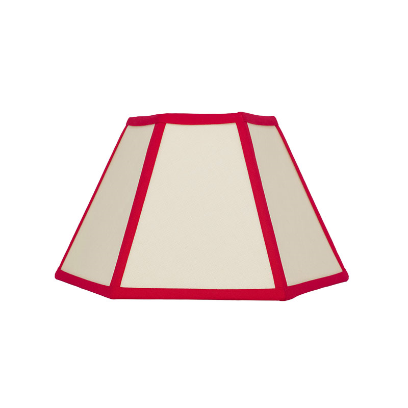 Hexagon Linen Lampshade, 10", Cream/ Red Trim-1