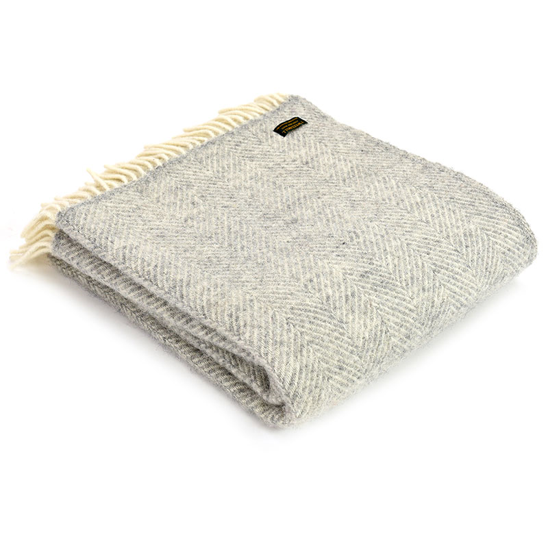 Fishbone Pure New Wool Throw, 140 x 200cm, Silver Grey-0