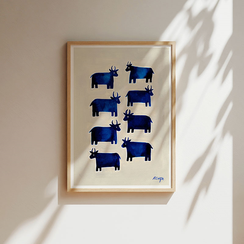 Cows Print, A3, Blue-0