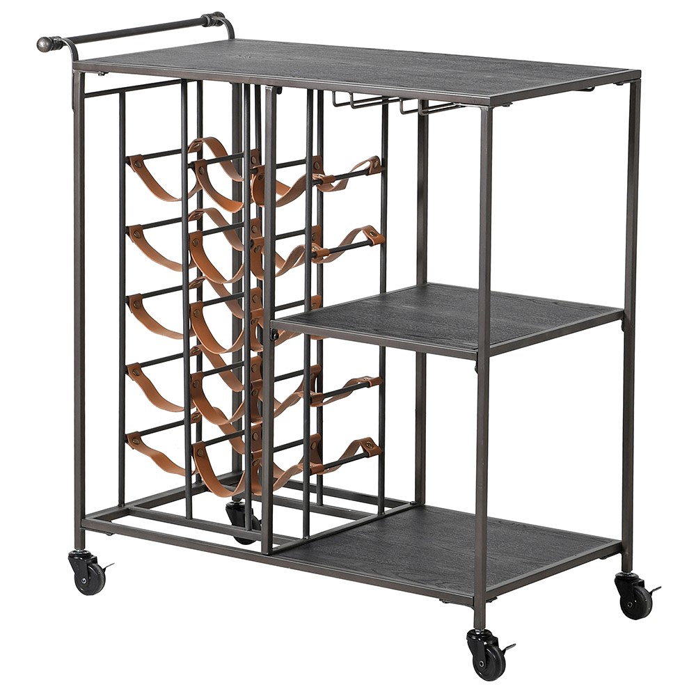 Metal Wine Rack and Trolley, 85 x 80 x 45cm, Black-2