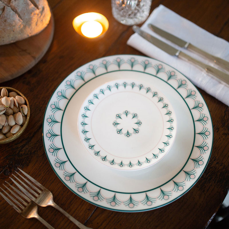 Peacock Dinner Plate, D28cm, Teal & Blush Pink-4