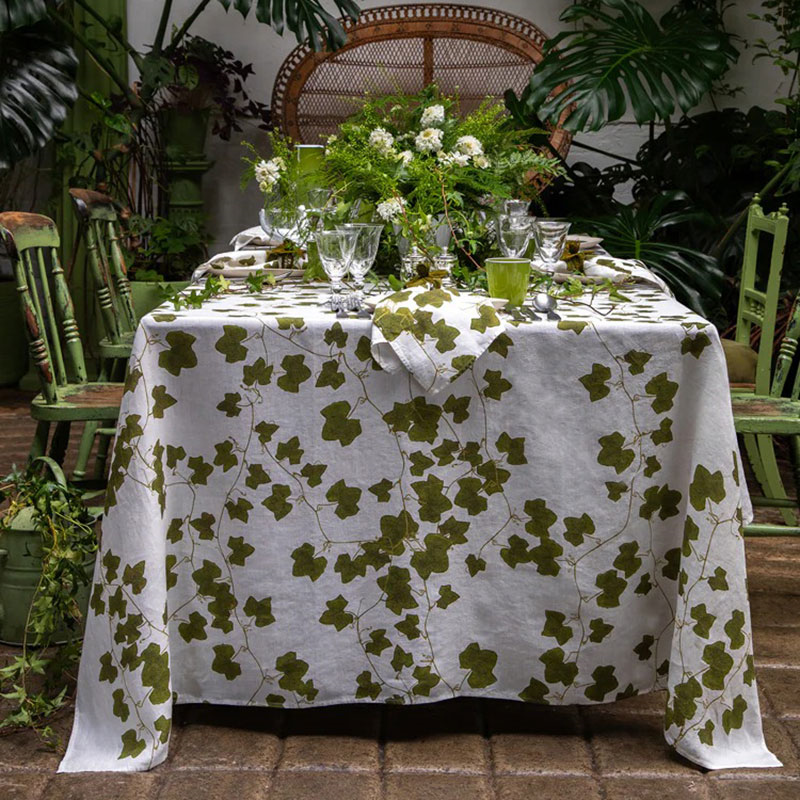 Ivy Herbarium Linen Tablecloth, 165 x 300cm, Green-0