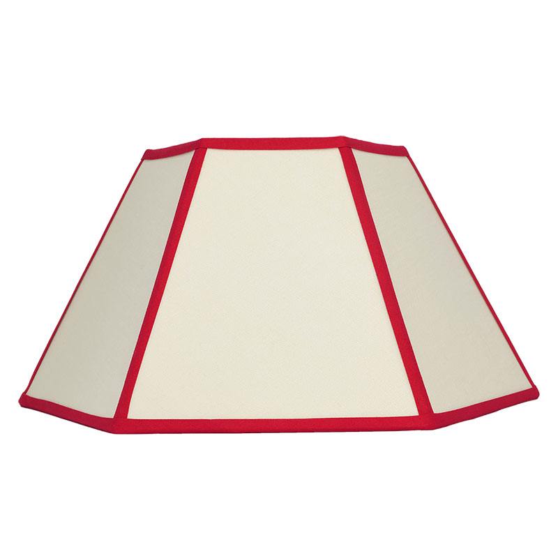 Hexagon Linen Lampshade, 16", Cream/ Red Trim-2